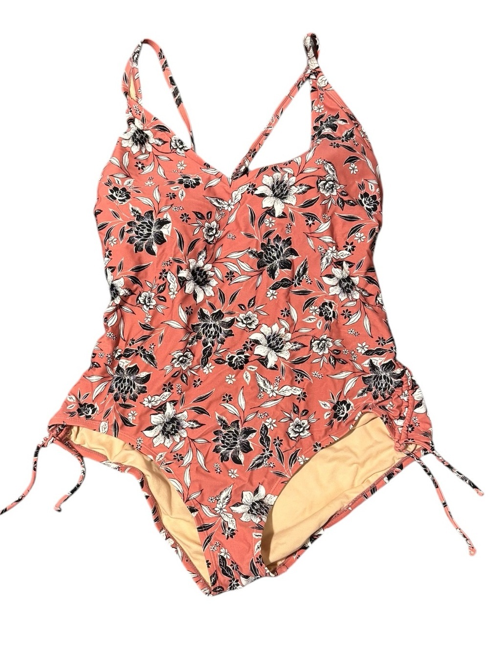 Kona Sol Coral Floral One-Piece Swimsuit. Size XL. NWT